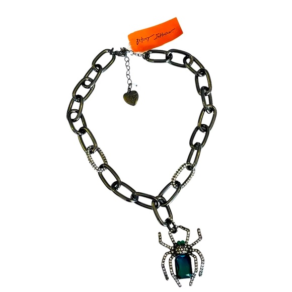 New Betsey Johnson Green Crystal Spider Chain Necklace - Picture 2 of 2